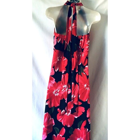 NEW GiGi Maxi Dress Halter Vacation Red Floral Padded Bra Knit V-neck Size 4 - Picture 3 of 10